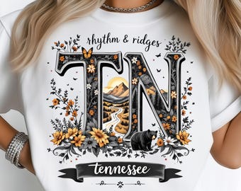 Tennessee Floral Scenic Mountain Bear Nature Harmony State PNG: Sublimation Design Dtf Tshirt Png Digital Download