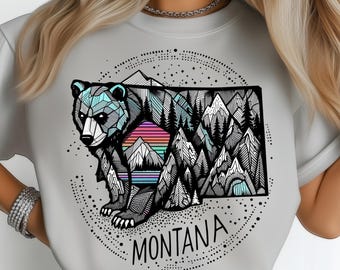 Mappa selvaggia del Montana, foresta, orso, tramonto, stato, PNG: disegno a sublimazione, maglietta DTF, Png, download digitale