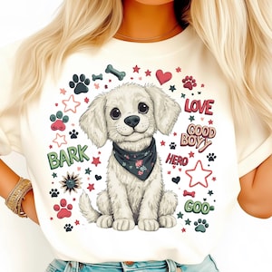Cute Puppy Png, Dog Lover Png, Golden Retriever Png, Bandana Dog Png, Cartoon Pet Png, Fluffy Dog Png, Paw Print Png, Adorable Dog Png