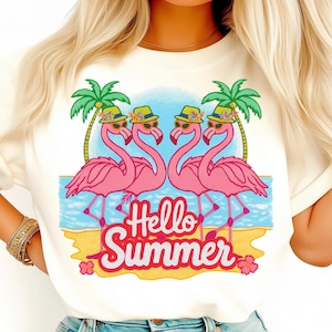 Letnia plaża flamingów PNG, Retro letnie wibracje Clipart, Witaj lato projekt sublimacji na koszulkę, Coastal Digital Art Pobierz