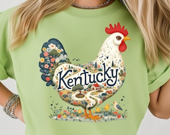 Kentucky Rooster State PNG: Sublimation Design Dtf Tshirt Png Digital Download, Country Cottagecore Farm Png, Floral Country Design