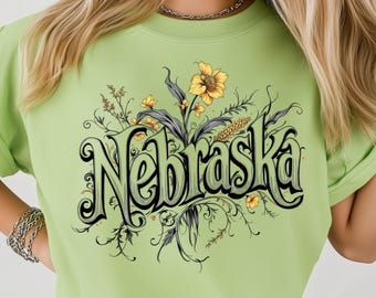 Nebraska Floral State PNG: Sublimation Design Dtf Tshirt Png Digital Download, Vintage State Illustration