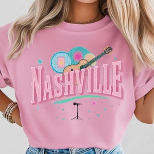 Guitarra PNG de Nashville, camiseta para amantes de la música, diseño de música country, sublimación de viaje de vaqueras, estilo folk retro
