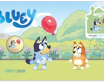 Sobre Numismático Postal (PNC) de Edición Limitada Bluey 2024 con 1 Moneda y Moneda de Color Bluey Extremadamente Rara