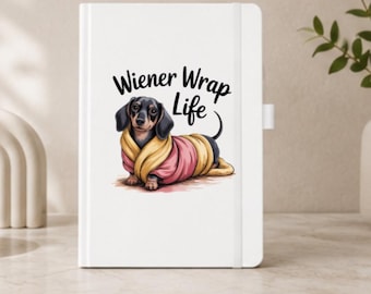 Cuaderno con diseño de perro salchicha, diario con temática de perro salchicha, regalo para amantes de los perros, diario blanco de tapa dura.