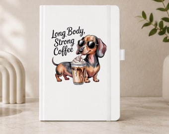 Cuaderno con diseño de perro salchicha, diario con temática de perro salchicha, regalo para amantes de los perros, diario blanco de tapa dura.