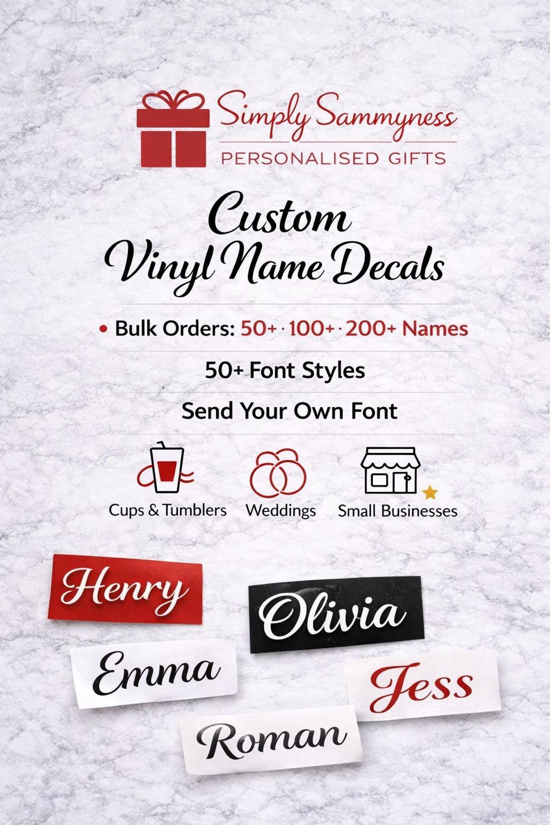 Bulk Personalised Vinyl Name Sticker | Custom Water Bottle Name Decal ...