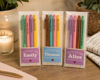 Regalo de examen para estudiantes / Bolígrafos motivacionales personalizados / Paquete de 4 bolígrafos positivos / Regalo de buena suerte para la preparación de exámenes