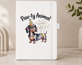 Cuaderno con diseño de perro salchicha, diario con temática de perro salchicha, regalo para amantes de los perros, diario blanco de tapa dura.