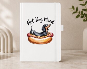 Cuaderno con diseño de perro salchicha, diario con temática de perro salchicha, regalo para amantes de los perros, diario blanco de tapa dura.