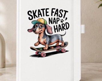 Cuaderno con diseño de perro salchicha, diario con temática de perro salchicha, regalo para amantes de los perros, diario blanco de tapa dura.