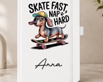 Cuaderno personalizado de perro salchicha, diario de perro salchicha, cuaderno con nombre personalizado, regalo de perro salchicha, regalo para amantes de los perros, cuaderno de tapa dura blanca