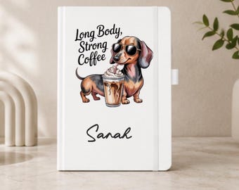 Cuaderno personalizado de perro salchicha, diario de perro salchicha, cuaderno con nombre personalizado, regalo de perro salchicha, regalo para amantes de los perros, cuaderno de tapa dura blanca