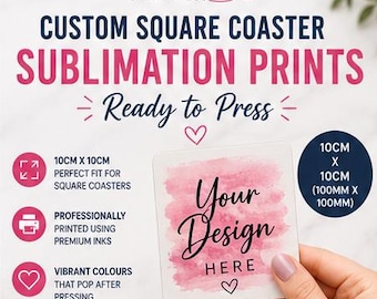 Posavasos personalizados por sublimación / Transferencias para posavasos cuadrados listas para imprimir / 10 cm x 10 cm / Servicio de impresión por sublimación en el Reino Unido / Venta al por mayor