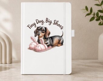 Cuaderno con diseño de perro salchicha, diario con temática de perro salchicha, regalo para amantes de los perros, diario blanco de tapa dura.