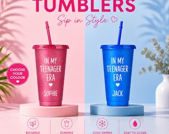 Vaso reutilizable con purpurina personalizado. Regalos para adolescentes de 13 años. En mi época adolescente.