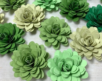 Green Paper Flowers - 15pk, Small Green Flowers, Rolled Paper Flowers, Green Decorations, Green Table Decor