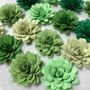 Green Paper Flowers - 15pk, Small Green Flowers, Rolled Paper Flowers, Green Decorations, Green Table Decor