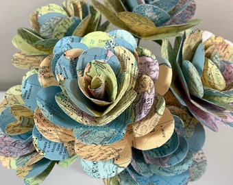 Authentic Map Roses | Map Flowers | World Atlas Paper Flowers