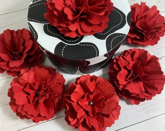 Red Paper Flowers, Paper Carnations, Paper Mums, Shabby Flowers, Decorating Flowers