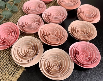 Rolled Paper Flowers 12pk - Pink and Neutral Mix, Loose Paper Flowers for DIY, Decorating Flowers, Table Decorations, Shower Decor