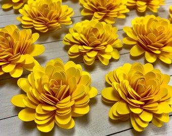 Yellow Paper Flowers 12 Ct., Yellow Flowers, Yellow Table Decor, Yellow Decorations