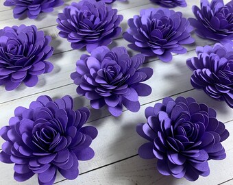 Purple Paper Flowers 12 Ct., Rolled Paper Flowers, Purple Wedding Decor, Purple Table Decorations, Girl Birthday