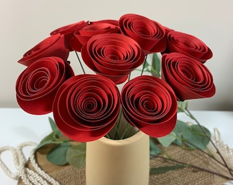 Red Paper Flowers, Paper Flower Bouquet, Small Flower Bouquet, Red Flowers - First Anniversary, Gift Bouquet