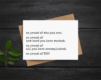Proud of You card, congratulations graduation new job or promotion, well done encouragement card, accomplishment gift