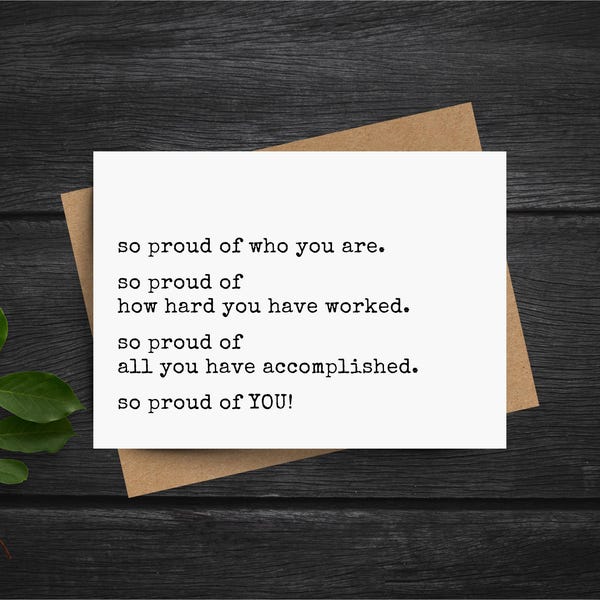Proud of You card, congratulations graduation new job or promotion, well done encouragement card, accomplishment gift