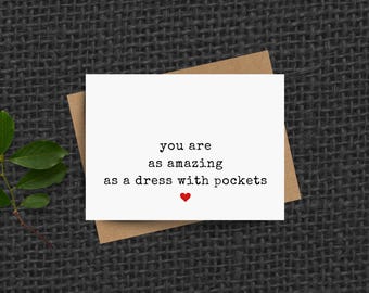 sweet thank you for your support card - amazing as a dress with pockets, appreciation card friendship, best friend birthday card, girlfriend