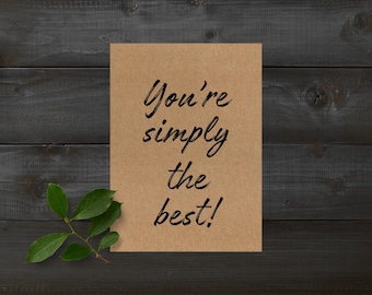 You're Simply the Best thank you card, appreciation gifts, gratitude cards