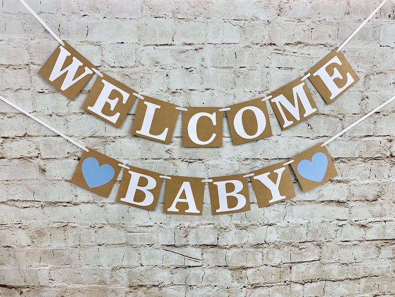 Rustic Baby Shower Banner Gender Reveal Baby Boy Shower Banner or Baby Girl Shower Banner Blue or Pink Welcome Baby Banner