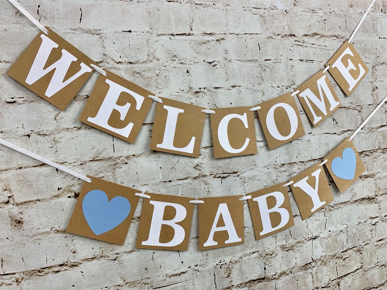 Rustic Baby Shower Banner Gender Reveal Baby Boy Shower Banner or Baby Girl Shower Banner Blue or Pink Welcome Baby Banner