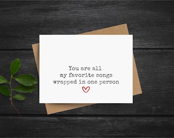 Favorite Songs, Wedding or Dating Anniversary Card, Valentines Day Card or Just Because Love Cards for him or her