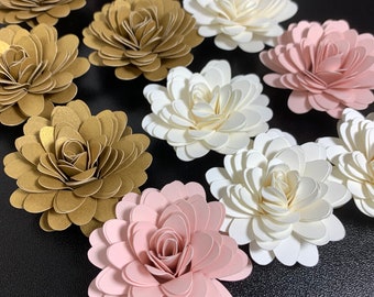 Blush White and Gold Rolled Paper Flowers 12pk, Loose Paper Flowers, Graduation Cap Decor, Baby Shower Decor, Flowers for Decorations