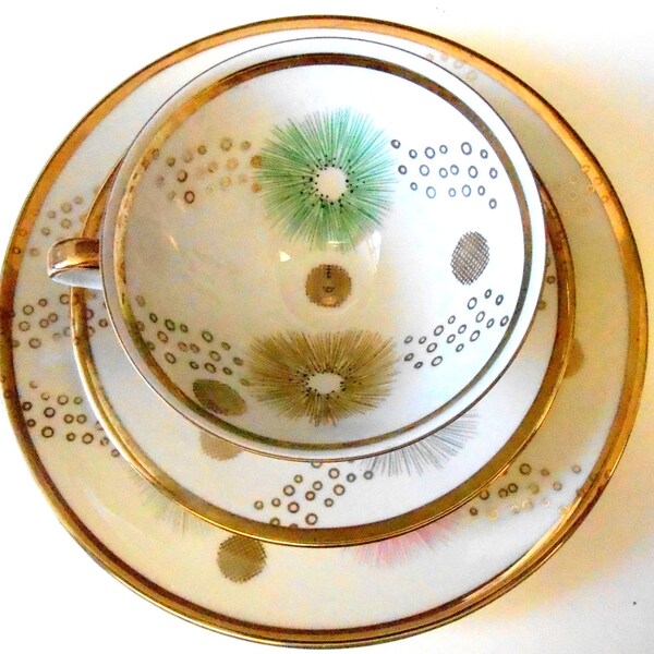 RESERVED  --- Midcentury Modern Winterling Marktleuthen Bavaria German Porcelain Dessert Trio Set, Teacup, Saucer, Plate