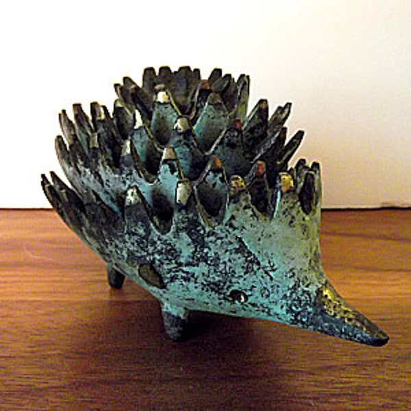 Vintage Hedgehog Stacking Ashtrays:  Walter Bosse, Brass, Verdigris, Austrian