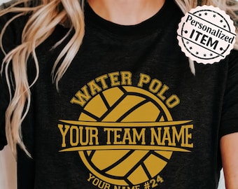 Custom Water Polo Shirt, Personalized Team Player Gift, Player Name & Number, School Colors, Varsity Team Spirit Sweatshirt and Hoodie