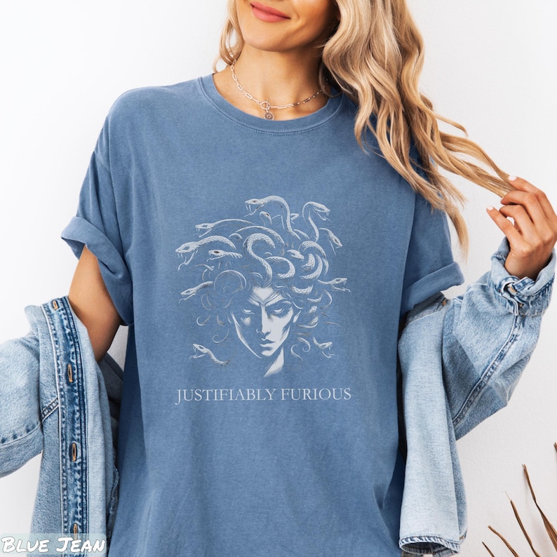 Justifiably Furious, Medusa Comfort Colors T-Shirt, Bold Greek Mythology Tee for Feminist Rage, Retro Style & Empowerment, Anti-Trump Shirt, feminist icon, fuck the patriarchy, handmaids tale, rage shirt, scream shirt, furious tee, anti-trump, medusa tee, not going back, feminist, greek mythology, myth shirt, angry woman