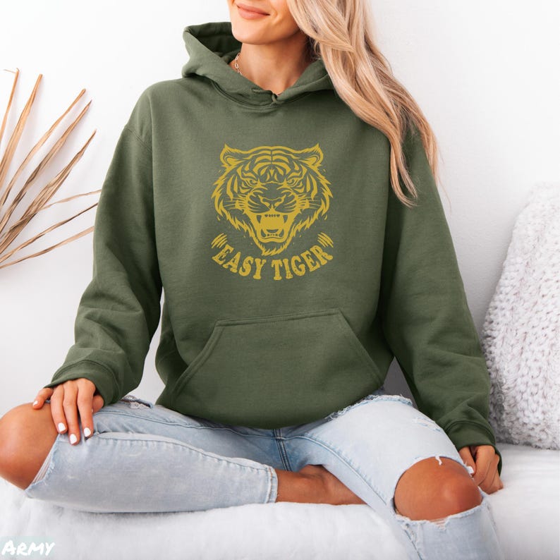 Easy Tiger Shirt, Retro Boho Aesthetic Tee, Unisex Oversized Graphic Tee, Trendy Hippie Clothes & Gifts, Vintage Indie Shirt, Bella+Canvas® 3001 T-Shirt, Gildan Sweatshirt & Hoodie, funny tripping shirt, vintage tee designs, aesthetic trendy top, easy tiger gifts, fun gifts for sister, shirts that go hard, comfy indie fashion, feminist sassy shirt, festival clothing, plus sizing bff gift, retro boho aesthetic