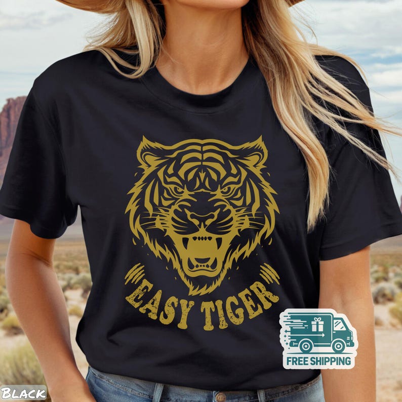 Easy Tiger Shirt, Retro Boho Aesthetic Tee, Unisex Oversized Graphic Tee, Trendy Hippie Clothes & Gifts, Vintage Indie Shirt, Bella+Canvas® 3001 T-Shirt, Gildan Sweatshirt & Hoodie, funny tripping shirt, vintage tee designs, aesthetic trendy top, easy tiger gifts, fun gifts for sister, shirts that go hard, comfy indie fashion, feminist sassy shirt, festival clothing, plus sizing bff gift, retro boho aesthetic