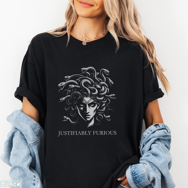 Justifiably Furious, Medusa Comfort Colors T-Shirt, Bold Greek Mythology Tee for Feminist Rage, Retro Style & Empowerment, Anti-Trump Shirt, feminist icon, fuck the patriarchy, handmaids tale, rage shirt, scream shirt, furious tee, anti-trump, medusa tee, not going back, feminist, greek mythology, myth shirt, angry woman