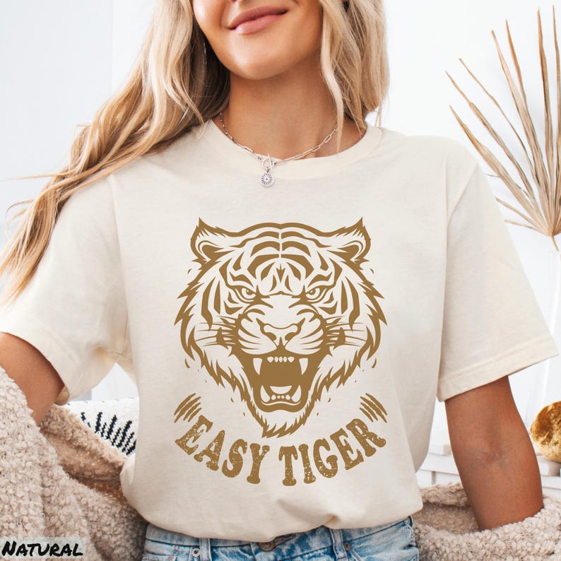 Easy Tiger Shirt, Retro Boho Aesthetic Tee, Unisex Oversized Graphic Tee, Trendy Hippie Clothes & Gifts, Vintage Indie Shirt, Bella+Canvas® 3001 T-Shirt, Gildan Sweatshirt & Hoodie, funny tripping shirt, vintage tee designs, aesthetic trendy top, easy tiger gifts, fun gifts for sister, shirts that go hard, comfy indie fashion, feminist sassy shirt, festival clothing, plus sizing bff gift, retro boho aesthetic