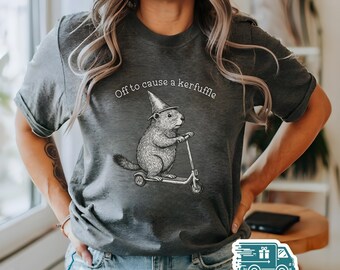 Off To Cause A Kerfuffle Shirt, Funny Groundhog Scooter Tee, Silly Animal Sarcastic Adult Humor Mental Health T-Shirt, Retro Cottagecore Tee