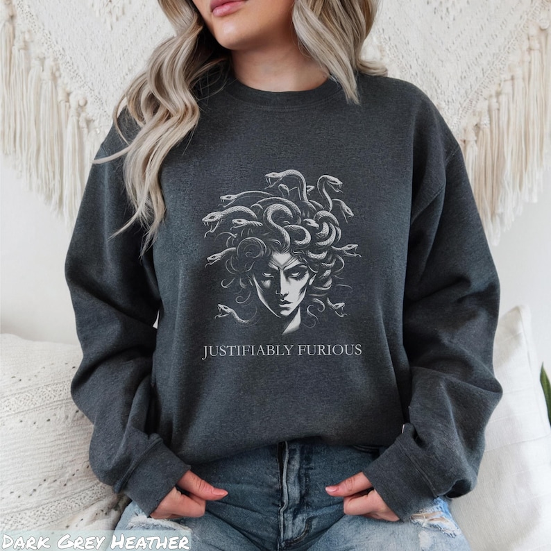Justifiably Furious Medusa Shirt, Bold Greek Mythology Tee for Feminist Rage, Retro Style Empowerment Gift for Warrior Women Sweatshirt & Hoodie, justifiably furious, not going back gift, empowerment warrior, cool casual activist, feminist furious tee, vintage angry woman, feminist icon hoodie, protest rage rights, bold anti-trump wear, retro handmaids tale, medusa scream shirt, fuck the patriarchy, greek mythology tee