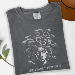 Justifiably Furious, Medusa Comfort Colors T-Shirt, Bold Greek Mythology Tee for Feminist Rage, Retro Style & Empowerment, Anti-Trump Shirt, feminist icon, fuck the patriarchy, handmaids tale, rage shirt, scream shirt, furious tee, anti-trump, medusa tee, not going back, feminist, greek mythology, myth shirt, angry woman