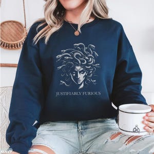 Justifiably Furious Medusa Shirt, Bold Greek Mythology Tee for Feminist Rage, Retro Style Empowerment Gift for Warrior Women Sweatshirt & Hoodie, justifiably furious, not going back gift, empowerment warrior, cool casual activist, feminist furious tee, vintage angry woman, feminist icon hoodie, protest rage rights, bold anti-trump wear, retro handmaids tale, medusa scream shirt, fuck the patriarchy, greek mythology tee