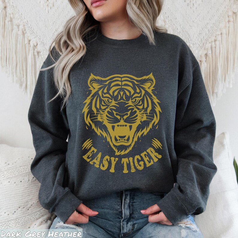 Easy Tiger Shirt, Retro Boho Aesthetic Tee, Unisex Oversized Graphic Tee, Trendy Hippie Clothes & Gifts, Vintage Indie Shirt, Bella+Canvas® 3001 T-Shirt, Gildan Sweatshirt & Hoodie, funny tripping shirt, vintage tee designs, aesthetic trendy top, easy tiger gifts, fun gifts for sister, shirts that go hard, comfy indie fashion, feminist sassy shirt, festival clothing, plus sizing bff gift, retro boho aesthetic