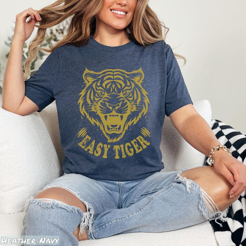 Easy Tiger Shirt, Retro Boho Aesthetic Tee, Unisex Oversized Graphic Tee, Trendy Hippie Clothes & Gifts, Vintage Indie Shirt, Bella+Canvas® 3001 T-Shirt, Gildan Sweatshirt & Hoodie, funny tripping shirt, vintage tee designs, aesthetic trendy top, easy tiger gifts, fun gifts for sister, shirts that go hard, comfy indie fashion, feminist sassy shirt, festival clothing, plus sizing bff gift, retro boho aesthetic